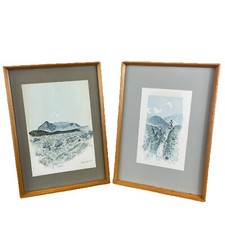 Pair Of Stephen Gill Art Prints 1975 Lithograph 38x26cm Whiting Bay Framed