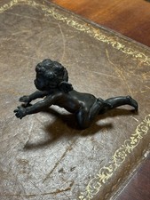 Antique Bronze Sculpture Of A Small Winged Cherub 14x7cm