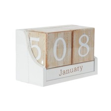 Vintage Retro Design Block Neutral Colour Wood  Desk Calendar - White
