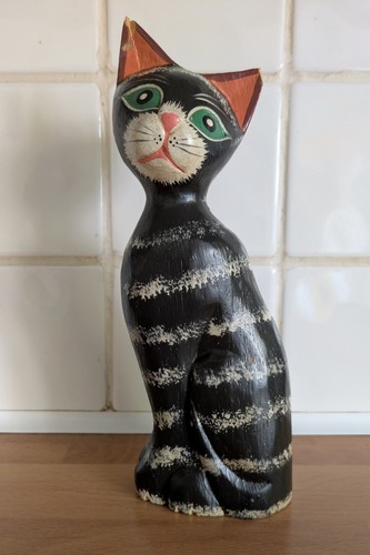 Vintage wooden folk art - vintage, cat
