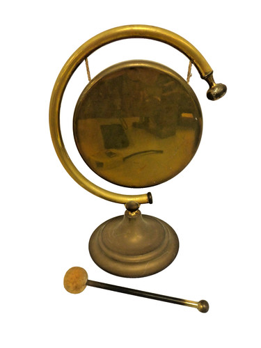 Vintage brass gong with mallet - vintage,