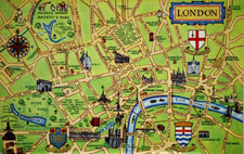 Postcard Comic Map London England Downtown City Seal Compass M. F. Peck Salmon