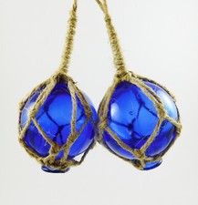 Glass Float Two Nautical Buoys 2"/5cm Dia With Rope Hangers  2 x Blue