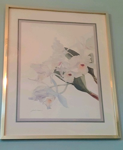 Vtg 20x16 white orchid framed - white,