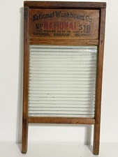 VTG National Washboard Co No 510 Wood Rib Glass Primitive Country Folk Art Decor