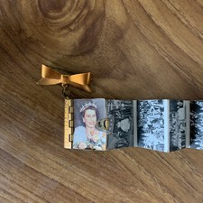 Vintage Queen Elizabeth 2 Brooch Coronation Miniature Photo Album Ribbon Bow Pin
