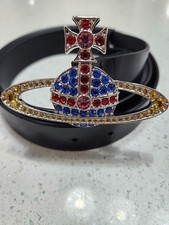 Vivienne Westwood Bas Relief Platinum Medium Crystal Orb Buckle Unisex Belt 