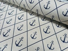 Anchor Hope Nautical Fabric Linen Look Marine Home Decor Curtain 140cm Wide