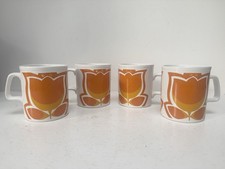 Set 4 X 70s Vintage Mugs Staffordshire Potteries Tulip Retro 