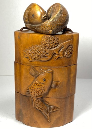 Japanese inro boxwood carving - boxwood,