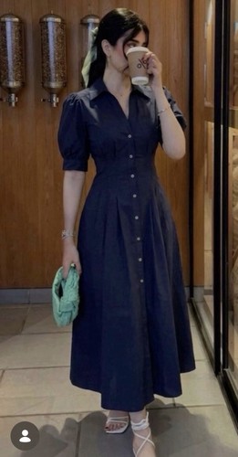 Zara navy blue puff poplin - navy,