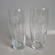 2 Grolsch Pint Glasses 18cm Embossed Etched Pub Home Mancave