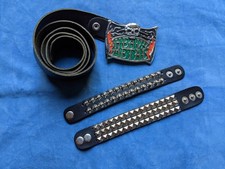 Mens Belt with Heavy Metal Buckle and 2 Studded Wrist Straps Adjustable