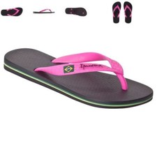 Ipanema Brazil women's classic Brazilian beach thong flip flops Black/ Pink New