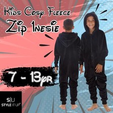 Boys Girls Black Fleece Soft 1Onesie One Piece Pyjamas Warm Nightwear Jumpsuit