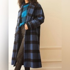 Vintage Peabody House Coat Double Breasted Wool Plaid Long 80s Hungary Blue
