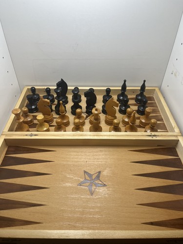 Vintage wooden handmade chess - handmade,