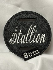 1 X 8cm BLACK LEATHER  White  STALLION bridle Discs /disk