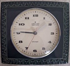 JUNGHANS ATO-MAT Vintage mid century, dark green ceramic wall clock, WORKING