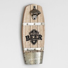 Large Beer Bottle Opener Wooden Wall Mounted Barrell Home Decor Man Cave Bar
