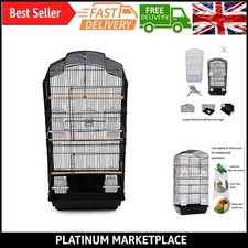 Large 37-Inch Black & White Metal Bird Cage for Parrots, Canaries & Budgies -...