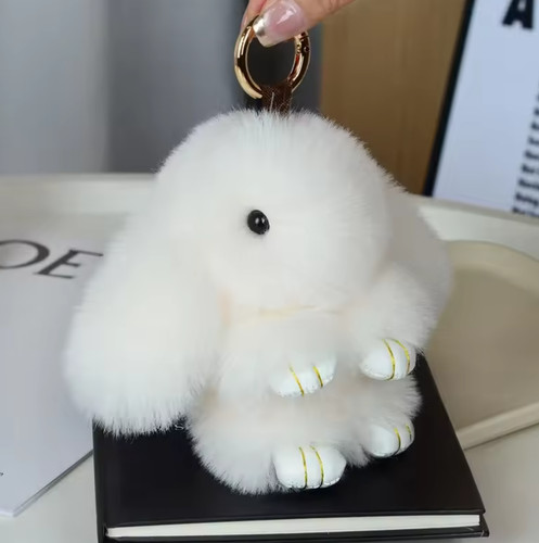 15cm fluffy rabbit fur pompon - rabbit,