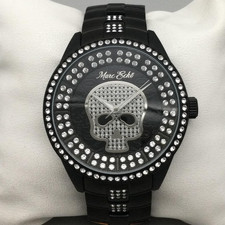 Marc Ecko Watch Men 46mm Black Skull Crystal Bracelet E20049G1 New Battery 8.25"