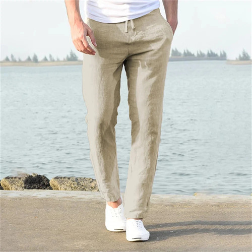 Men cotton linen pants - cotton,
