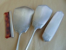 BEAUTIFUL ART DECO STERLING SILVER  BRIGHT CUT SCROLLS DRESSING TABLE SET 1987