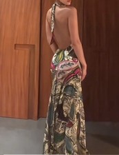 ZARA ZW COLLECTION PRINTED HALTER DRESS OPEN BACK BACKLESS Size M  Ref 3126/145