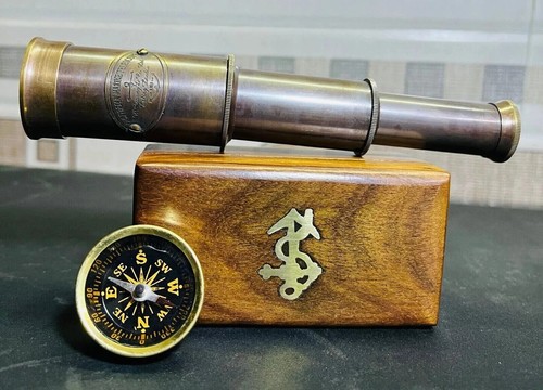 Box wooden brass compass - box,