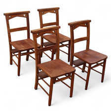 Set of 4 Vintage Beech Church Chapel Chairs – Rustic Seating with Book Rests