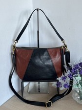 Fossil Skylar Black & Tan Pebbled Leather Shoulder Crossbody Bag