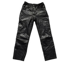 Vintage Black Leather Trousers Womens Zip Fly Retro Indie Rock Metal Punk 12