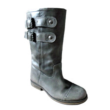 Radley WOOLFE Ladies Grey Antique Leather Mid-Calf Biker Boots Size EU 38 UK 5