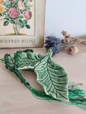 Bordallo Pinheiro Double Leaf Dish, Trinket tray, Portuguese pottery