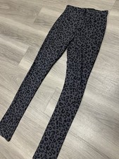 LADIES ZARA LEOPARD BLACK GREY PRINT SLIT FLARES TROUSERS - SIZE MEDIUM