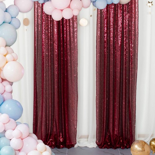Burgundy sequin curtains - sequin, 2