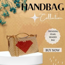 Handmade Pearl Beaded Clutch Bag Red Heart Design Evening Purse Gift Women