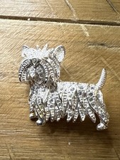 Scottie Dog Brooch with Glass Crystals Silver Tone