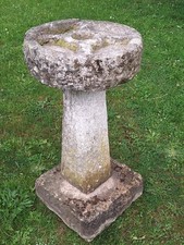 Unusual Antique Hand Carved Stone Sectional Garden Bird Bath FREE UK P&P 