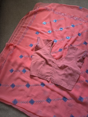 Pink chiffon saree with sequin - saree,