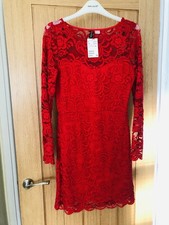 Size 8 Dress H & M Divided Beautiful Red Lace Fully Lined Brand New 