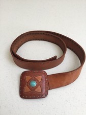 Ladies Tan Leather Belt - GUESS - Brass Studs Sz L
