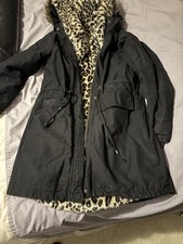 Boohoo Parka Coat Size 8 Plain Black Fur lined Hooded Padded Jacket/coat