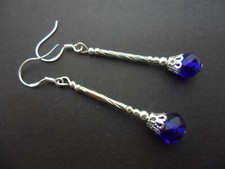 A PAIR OF LONG DANGLY GLASS CRYSTAL BEAD EARRINGS. 925 SILVER HOOKS. 