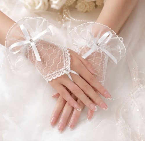 White lace fingerless gloves - lace,