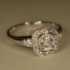 Vintage Engagement Ring Art Deco 2 Ct Round Diamond 14K White Gold Finish Size R