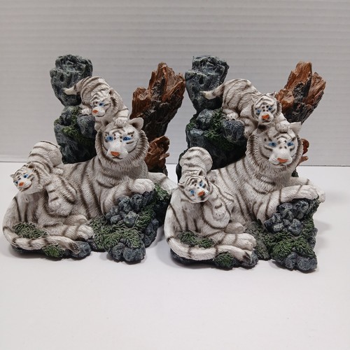 Siberian white tigers bookend - white,