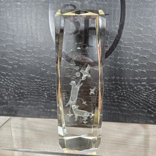 Glass Crystal Cube 3D Laser Etched 6" Tall Paperweight Cats Chasing Bird Rare 